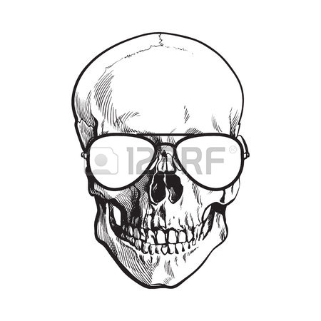 450x450 Hand Drawn Human Skull Wearing Black And White Unlabelled Baseball