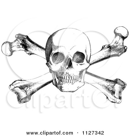 450x470 Clipart Of A Retro Black And White Skull And Cross Bones