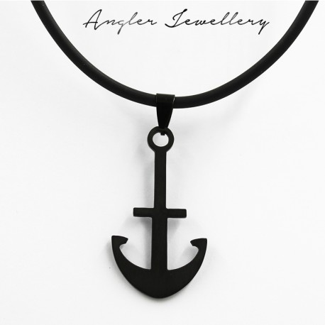 458x458 Black Stainless Steel Anchor Pendant With Chain