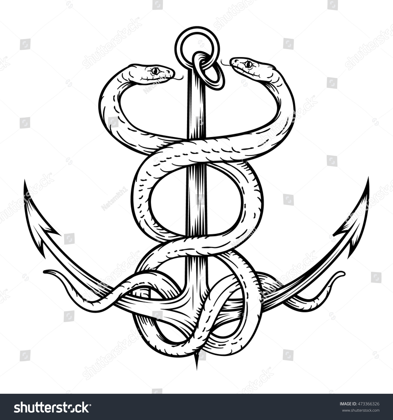 1500x1600 Drawing Of An Anchor Vector Drawing Anchor Snakes Line Art Stock