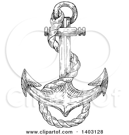 450x470 Clipart Of A Black And White Sketched Anchor