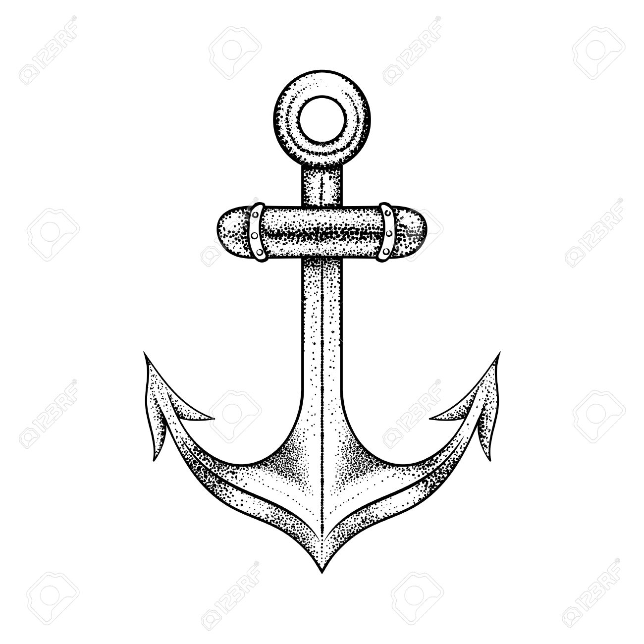 1300x1300 Hand Drawn Elegant Ship Sea Anchor, Black Sketch For Tattoos