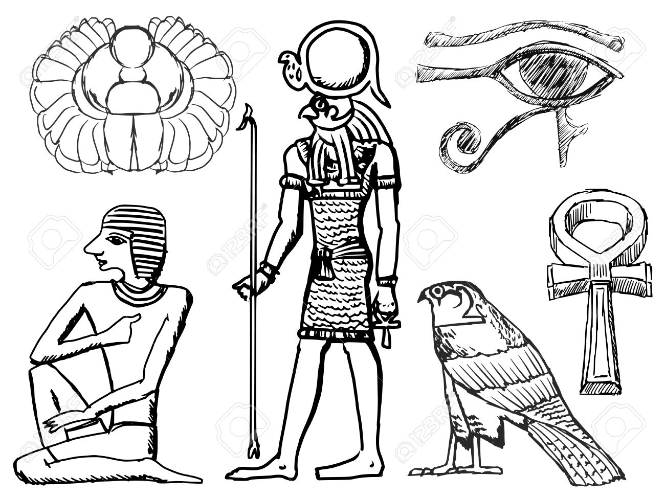 1300x974 Set Of Sketch Illustrations Of Ancient Egyptian Symbols Royalty