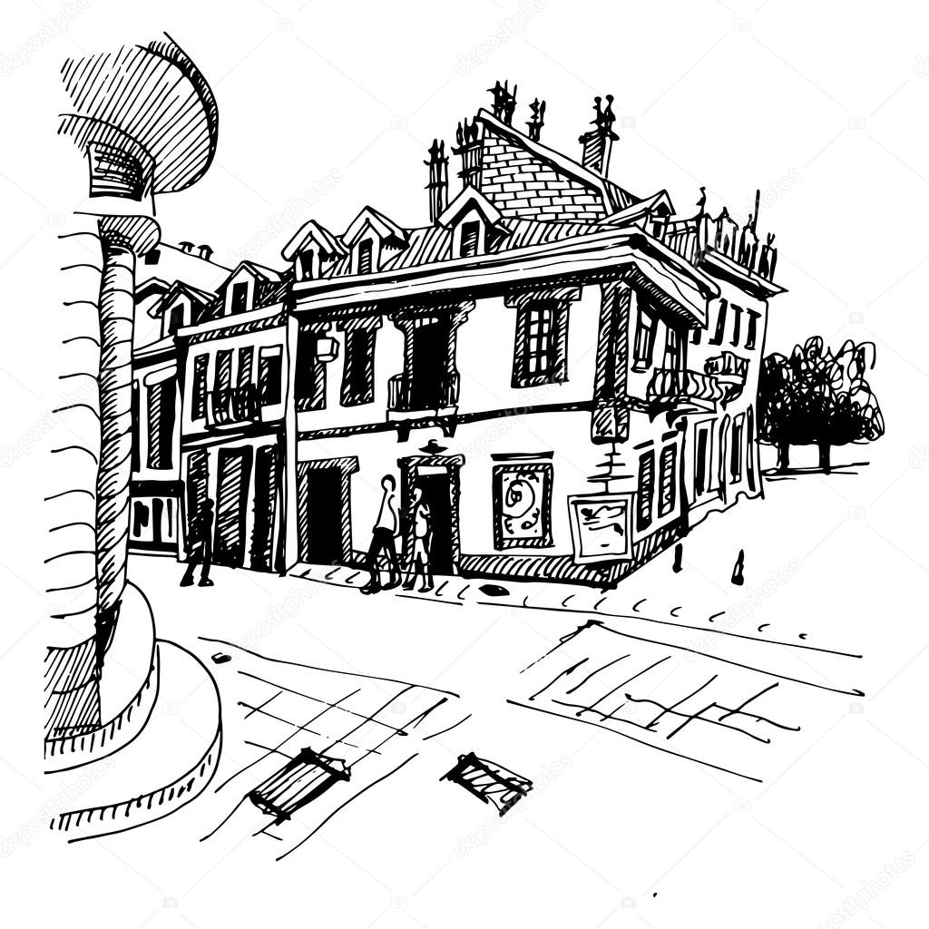 1024x1024 Black And White Hand Drawing Of Cetinje Street