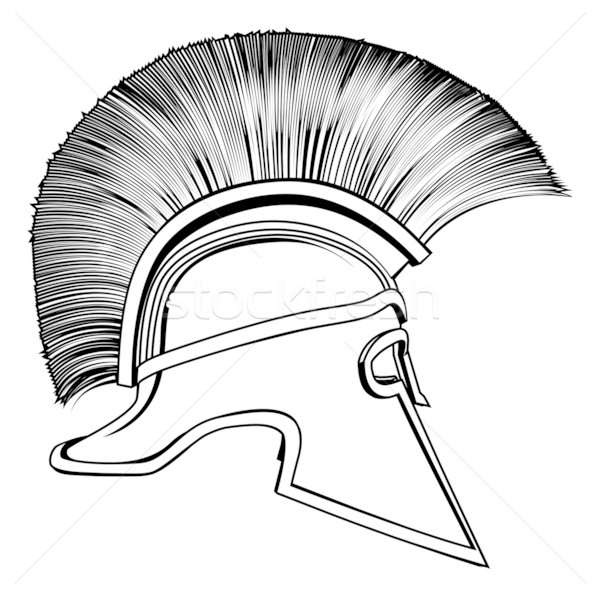 600x596 Black And White Ancient Greek Warrior Helmet Vector Illustration