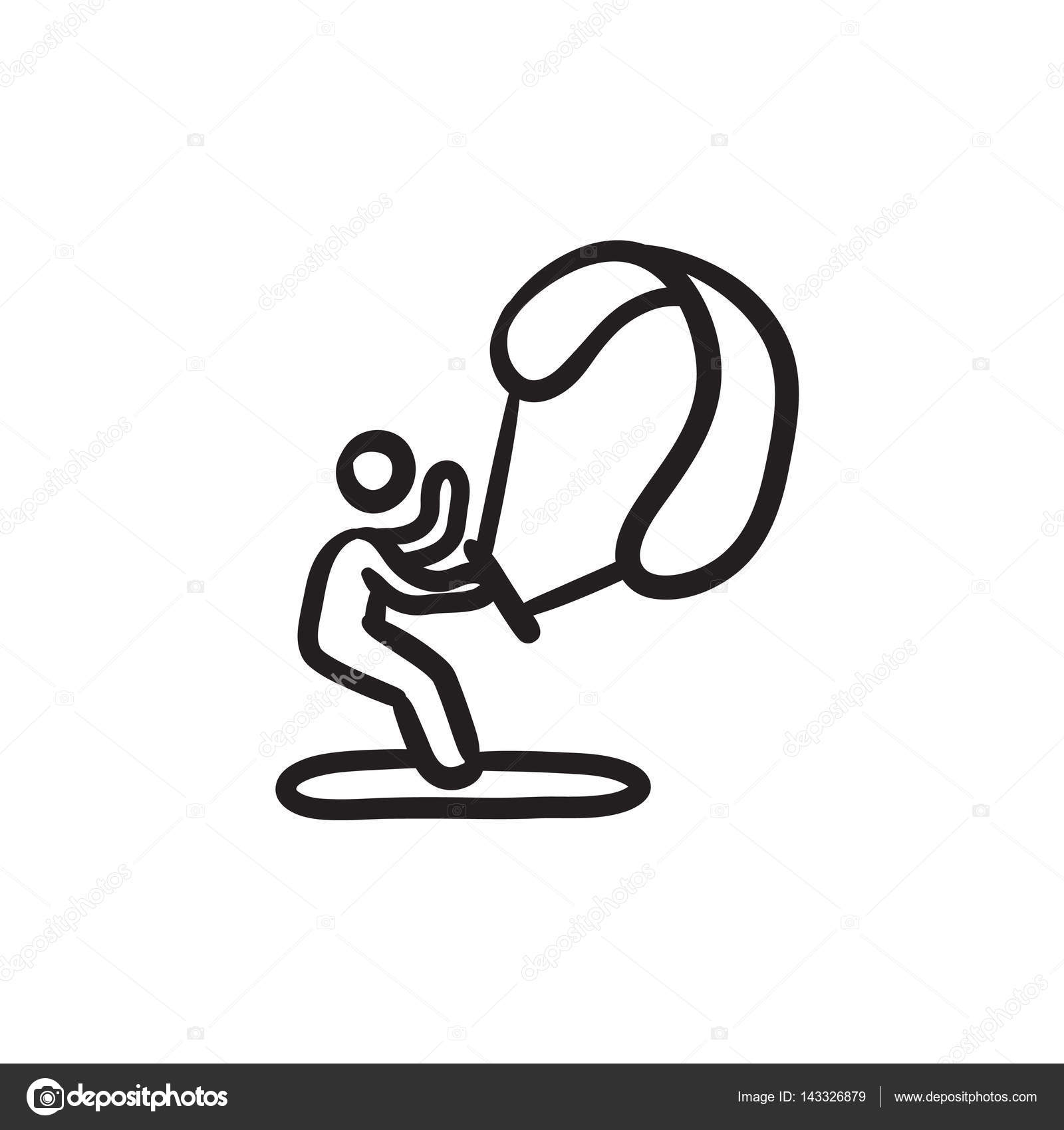 1600x1700 Kite Surfing Sketch Icon. Stock Vector Rastudio
