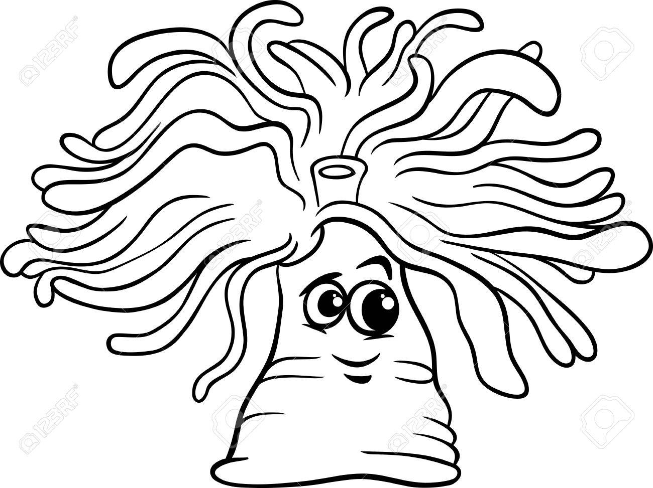 1300x973 Black And White Cartoon Illustrations Of Funny Anemone Sea Life