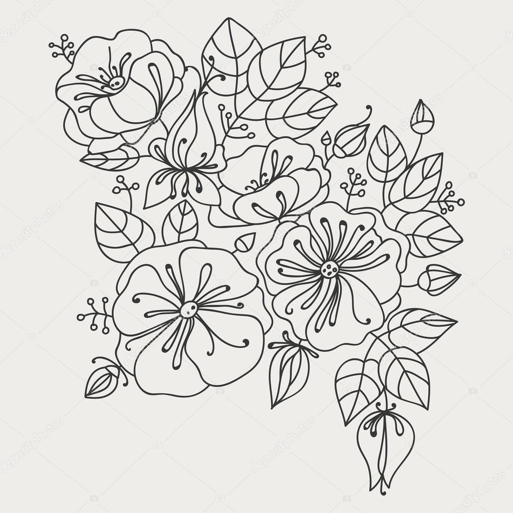 1024x1024 Anemones Drawing Composition Stock Vector Alfaolga