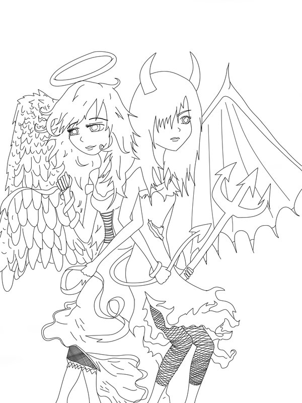 600x800 Angel Devil Lineart By Tash360