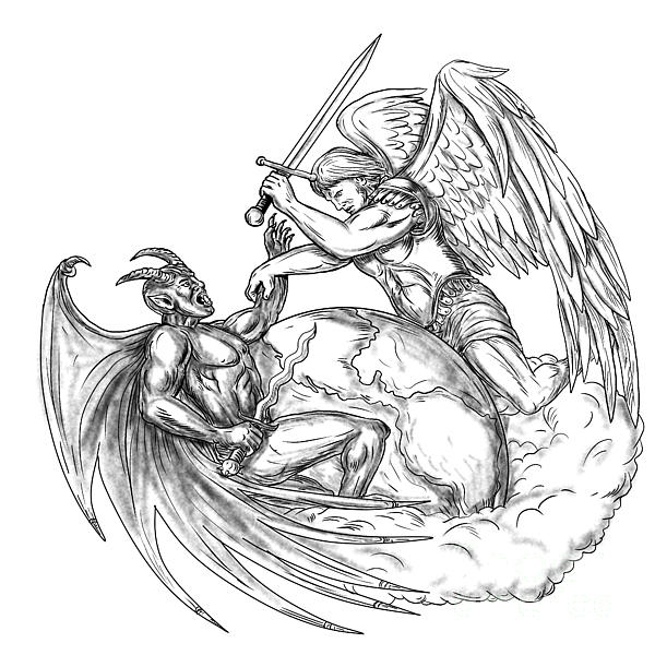600x600 Angel Fighting Demon Over Earth World Tattoo Digital Art By