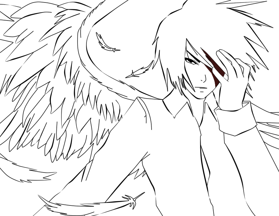 900x695 White Anime Angel Lineart By Thebl