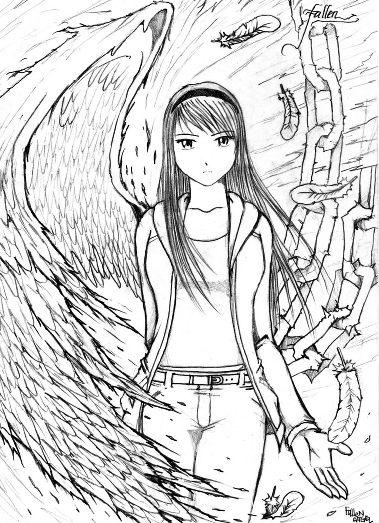 761x1049 Anime Fallen Angel Drawing