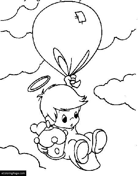 452x576 Baby Boy Angel Flying With A Balloon Coloring Page For Kids