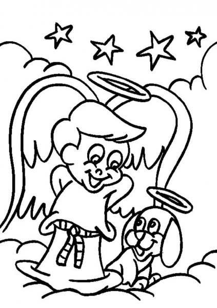 423x600 Angel Baby And Angel Dog Free Coloring Pages