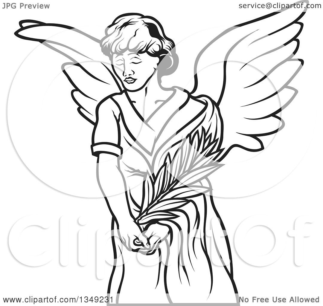 1080x1024 Clipart Of A Black And White Female Angel Holding A Branch