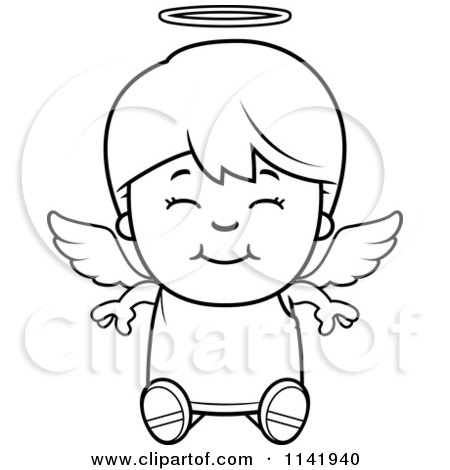450x470 Cartoon Clipart Of A Black And White Smiling Sitting Angel Boy