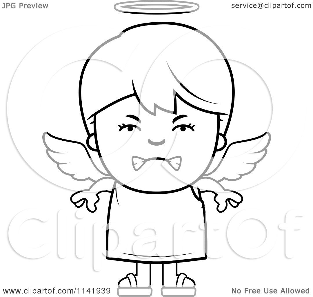 1080x1024 Cartoon Clipart Of A Black And White Mean Angel Boy