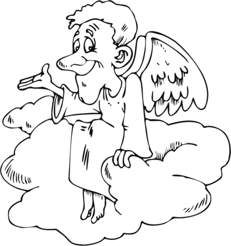 451x480 Cartoon Angel Sitting On A Cloud Coloring Page Free Printable
