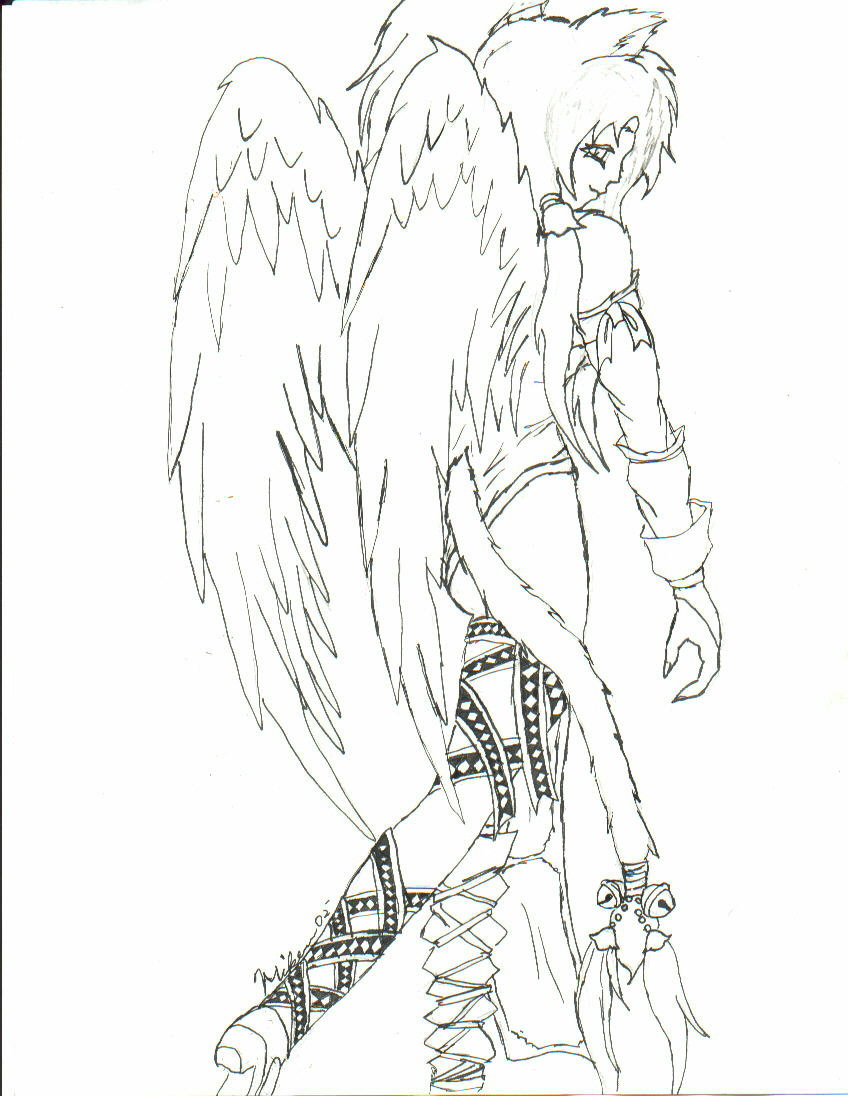 848x1096 Cat Girl Angel Lineart By Lo Wang