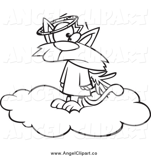 600x620 Clip Art Of A Black And White Confused Angel Cat In Heaven By