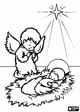 280x390 Little Jesus, Baby Jesus In Manger With An Angel And Under