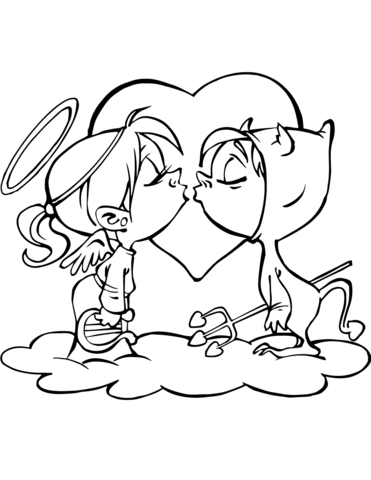 371x480 Angel And Devil Kissing Coloring Page Free Printable Coloring Pages