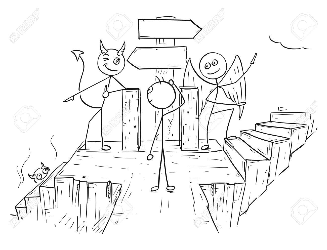 1300x994 Cartoon Vector Of Angel And Devil Standing On Crossroad