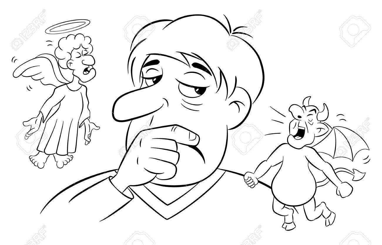 1300x834 Vector Illustration Of A Man With Angel And Devil On His Shoulders