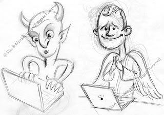 320x226 Yuri Schipakin Drawing Blog Devil And Angel With Laptop Computer