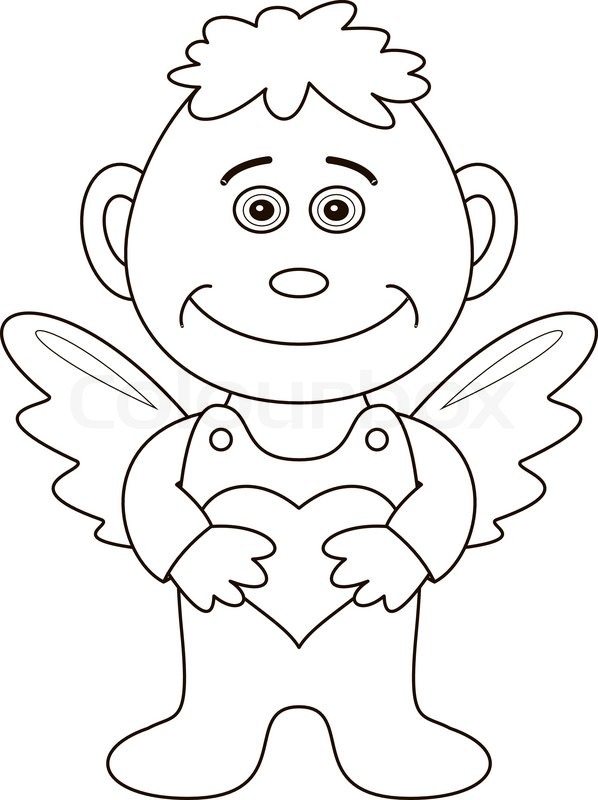 598x800 Boy Angel With Valentine Heart, Outline Stock Vector Colourbox