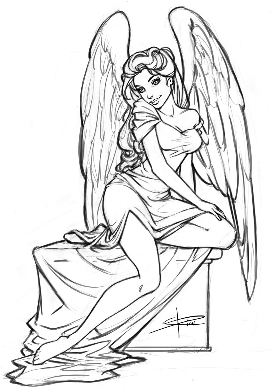 870x1248 Angel Picture For Sketch Drawing Angel Sketch By Sabinerich