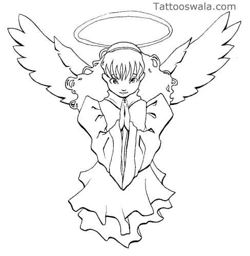 488x500 Close Hands Praying Fairy Angel Tattoo Design Stencil