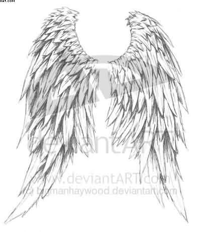 400x460 Female Angel Tattoo Sketch