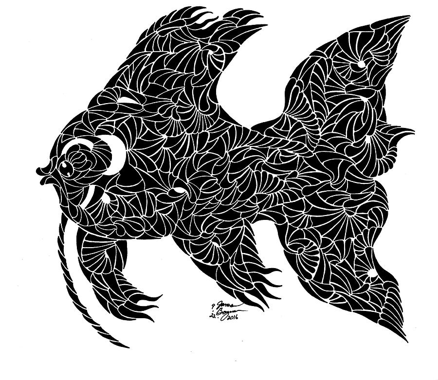 900x781 Whiskered Angelfish Ink Drawing Drawing By James Bogner