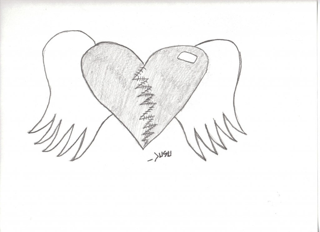 1024x743 Drawing Of A Heart With Wings How To Draw An Angel Heart Step Step