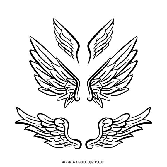 570x570 3 Angel Wings Line Art