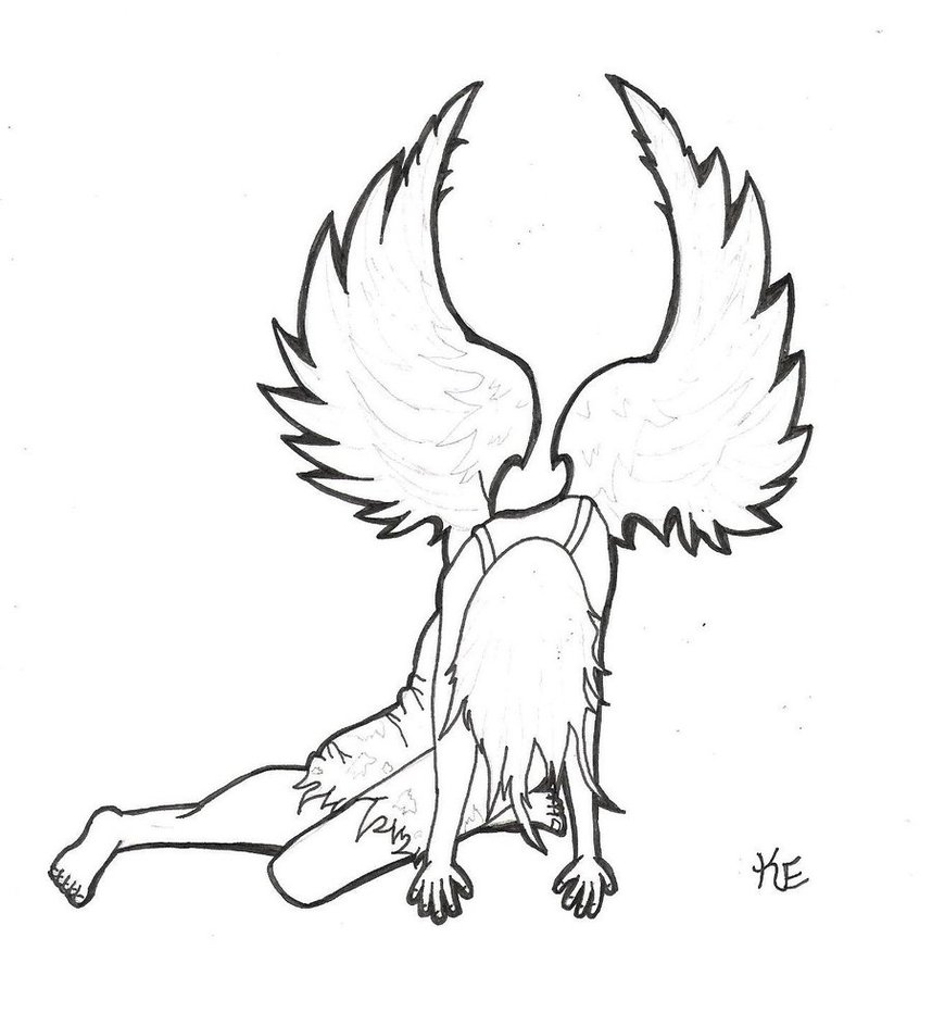 858x932 Angel Outline Tattoo The Fallen Outline By Old School Angel