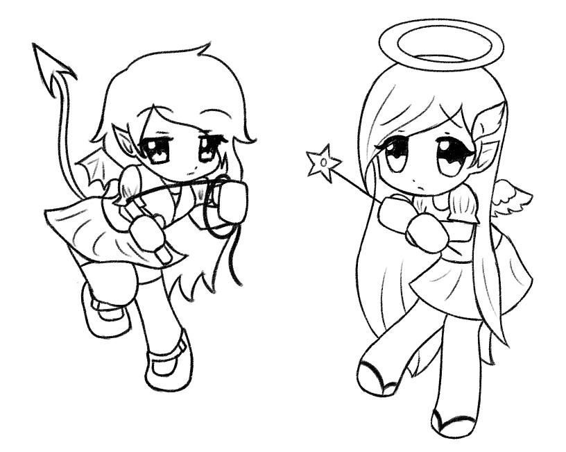 816x651 Angel And Devil Outline By Redwallninja