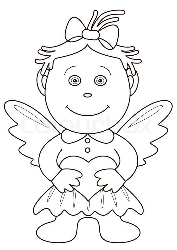 566x800 Girl Angel With Valentine Heart, Outline Stock Photo Colourbox
