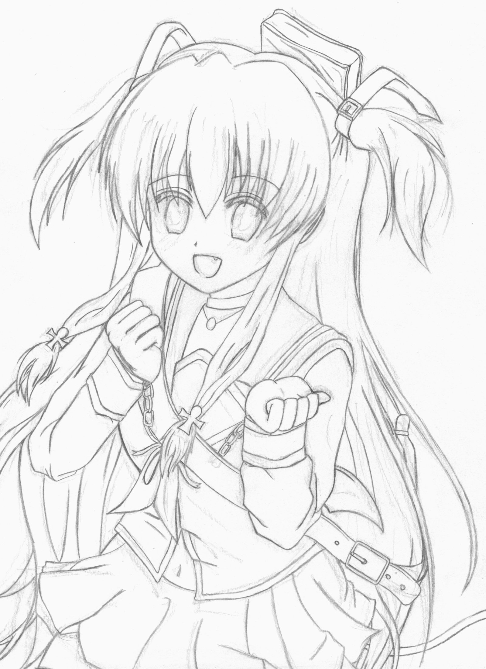 1600x2201 Yui From Angel Beats! (Pencil Line Art) By Stesto20