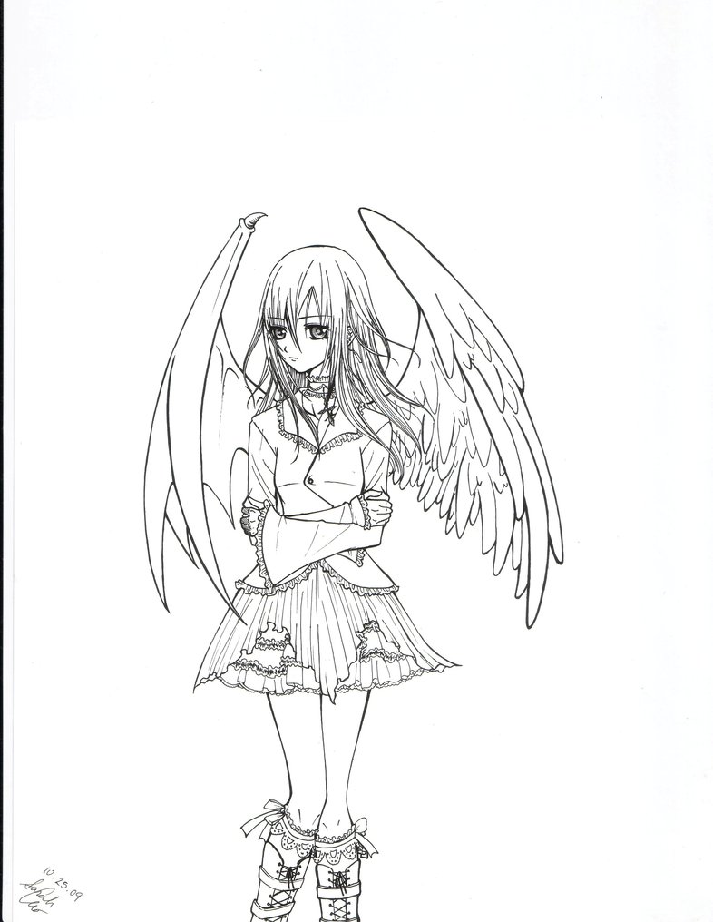 786x1016 Angel Devil Hybrid Girl By Strawberrycat31