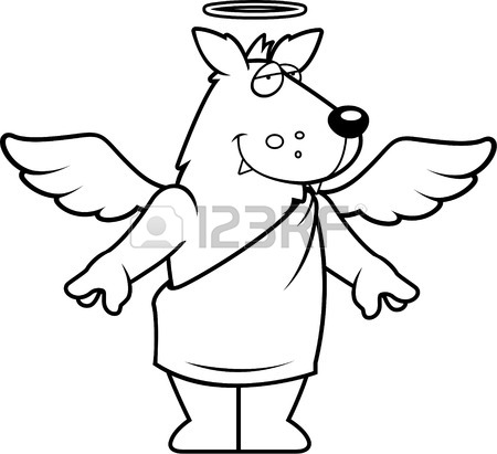 450x411 A Happy Cartoon Wolf With Angel Wings And Halo. Royalty Free