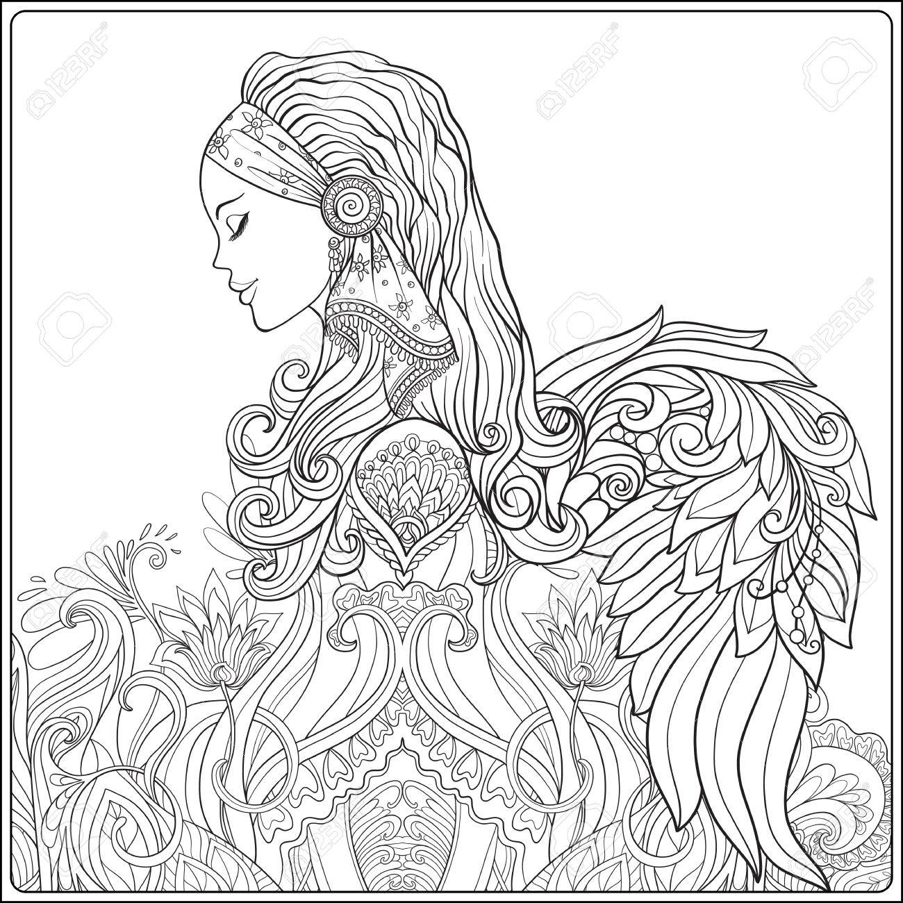 1300x1300 Young Woman With Long Hair In Medieval Costume With Angel Wings