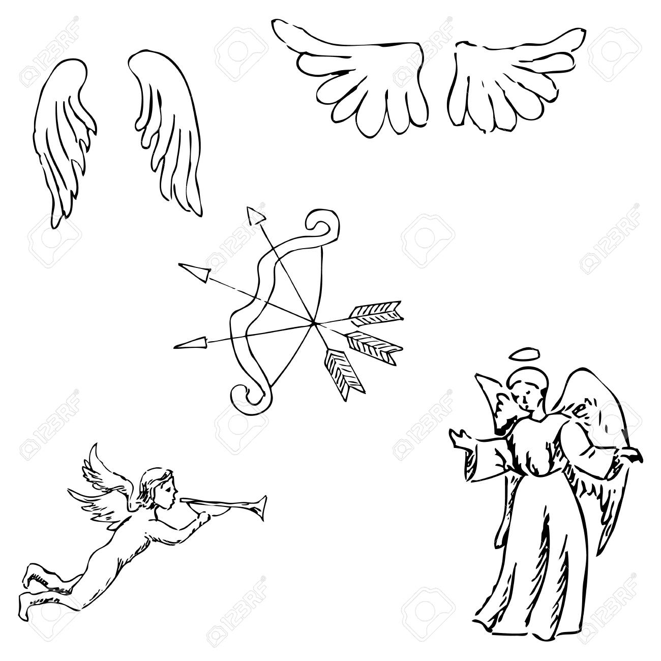 1300x1300 The Angels. Onions And Wings. Pencil Sketch By Hand. Vector Image