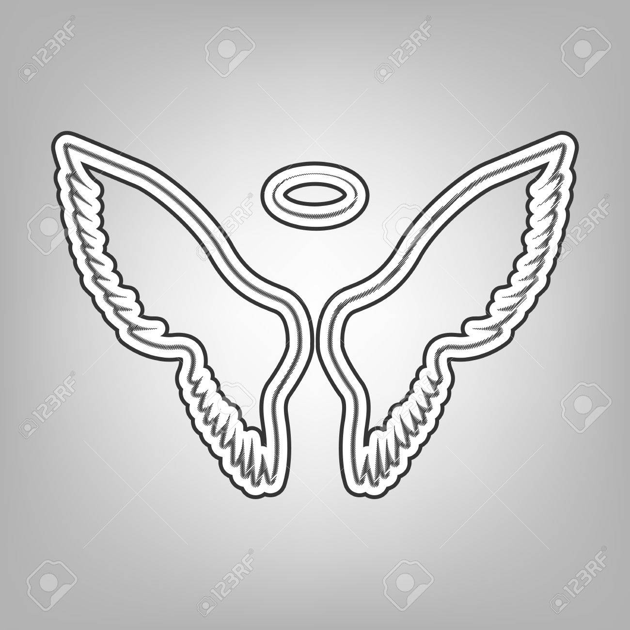 1300x1300 Wings Sign Illustration. Vector. Pencil Sketch Imitation. Dark