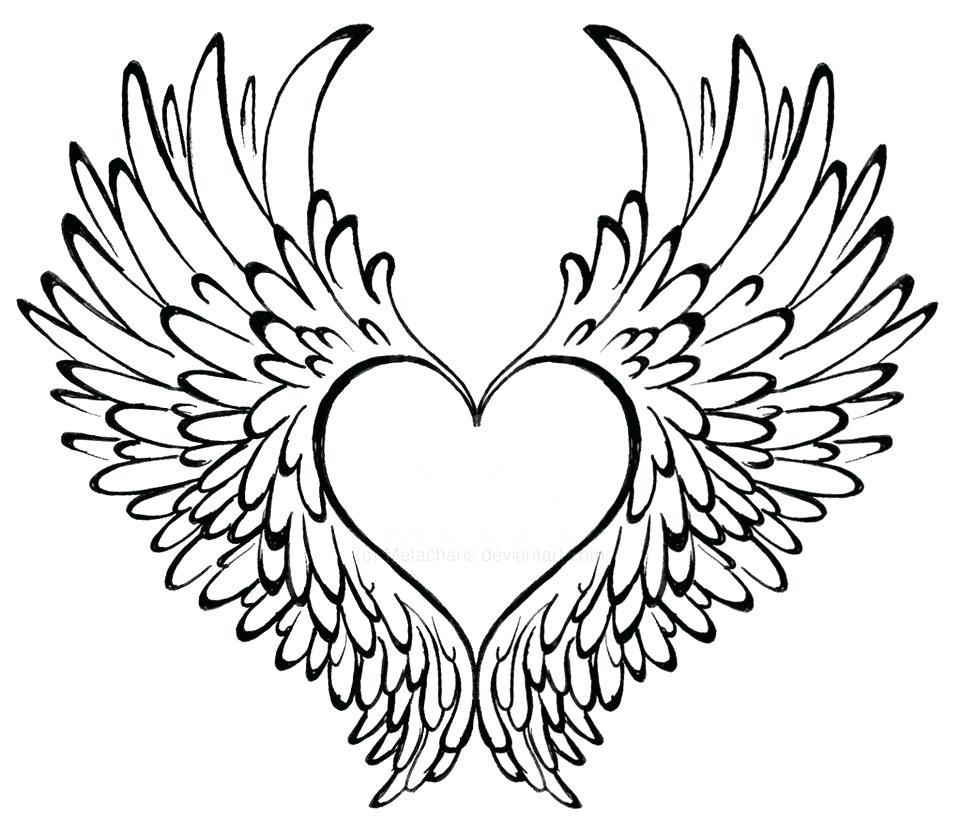 961x832 Coloring Heart With Wings Coloring Pages