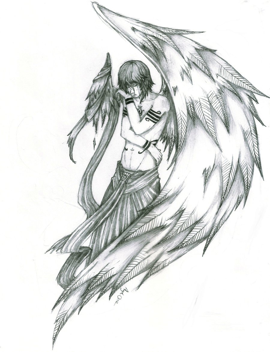 900x1171 Broken Angel Wings Drawing