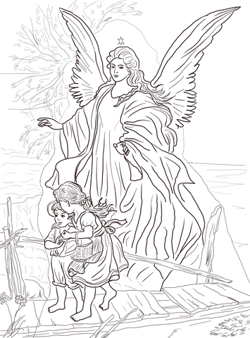 355x480 Children Are Protected By Guardian Angel Coloring Page Free