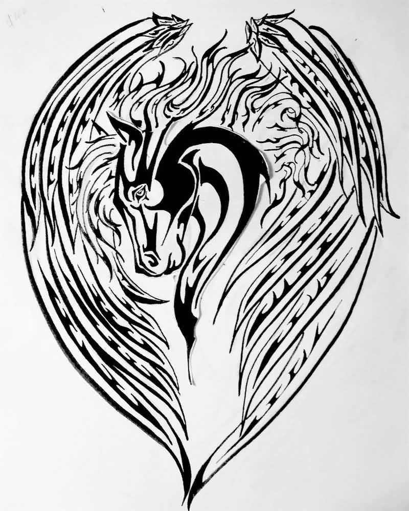 800x1000 Superb Tribal Pegasus Head With Wings Tattoo Design By Silencer171