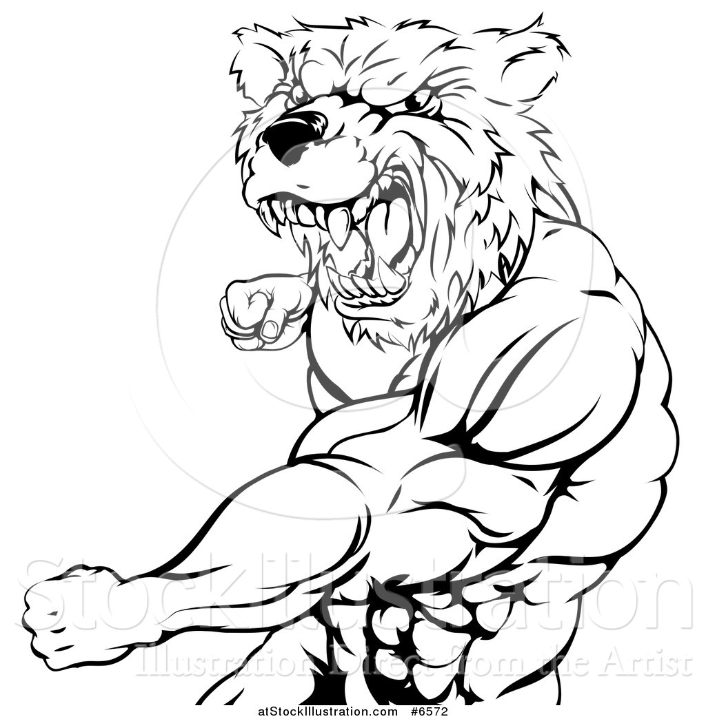 1024x1044 Vector Illustration Of A Black And White Roaring Angry Muscular